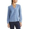 image:imageDockers Womens Classic Fit Long Sleeve VNeck ShirtLight Wash Blue  Chambray Print Twill