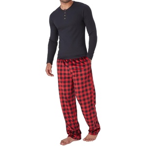 image:imageDOCKERS Mens Pajama Sets Plaid PJ Lounge Set Long Sleeve Shirt and PantsBlack