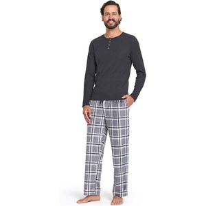 image:imageDOCKERS Mens Pajama Sets Plaid PJ Lounge Set Long Sleeve Shirt and PantsBlackGrey