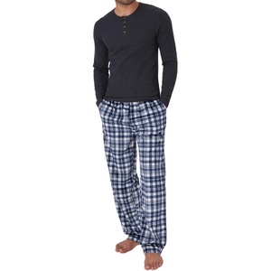 image:imageDOCKERS Mens Pajama Sets Plaid PJ Lounge Set Long Sleeve Shirt and PantsCharcoal