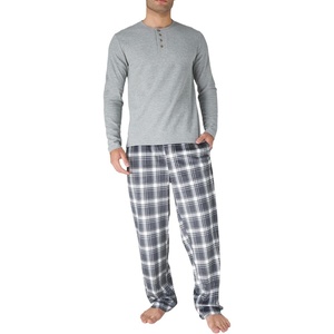 image:imageDOCKERS Mens Pajama Sets Plaid PJ Lounge Set Long Sleeve Shirt and PantsDark Grey