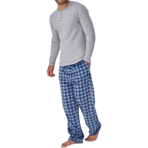 image:imageDOCKERS Mens Pajama Sets Plaid PJ Lounge Set Long Sleeve Shirt and PantsHeather Grey