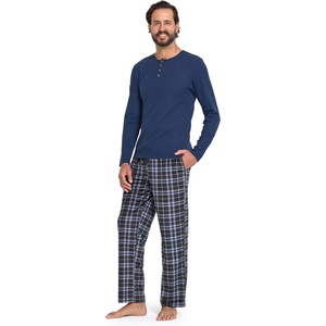 image:imageDOCKERS Mens Pajama Sets Plaid PJ Lounge Set Long Sleeve Shirt and PantsNavyBlk