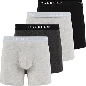 image:imageDOCKERS Mens Stretch Boxer Brief Underwear Stretch Cotton Underwear 4 PackBlack  Heather Charcoal  Heather Grey  Heather Grey