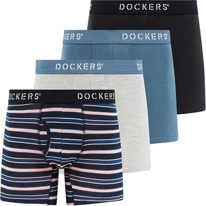 image:imageDOCKERS Mens Stretch Boxer Brief Underwear Stretch Cotton Underwear 4 PackStripe 3  Navy  Ocean View  Heather Grey