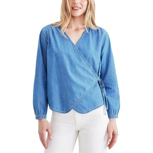 image:imageDOCKERS Womens Regular Fit Long Sleeve Flowy Blouse ShirtCoronado Light Blue Rinse Twill