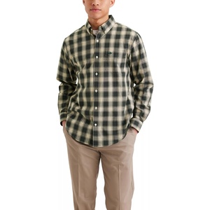 image:imageDockers Mens Classic Fit Long Sleeve Signature Iron Free Shirt with Stain DefenderGreen Deep Forest Plainweave