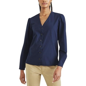 image:imageDockers Womens Classic Fit Long Sleeve VNeck ShirtNavy Blazer  Solid Poplin
