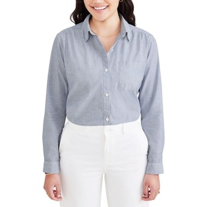 image:imageDockers Womens Regular Favorite Long Sleeve Collared ShirtAva Oceanblue  Plaid Poplin