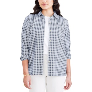 image:imageDockers Womens Regular Favorite Long Sleeve Collared ShirtPort Blue Fusion  Plaid Twill
