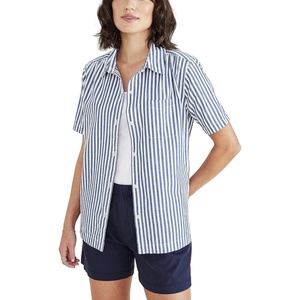 image:imageDockers Womens Regular Fit Short Sleeve Button Down ShirtOceanview Blue  Carpinteria Stripe Poplin