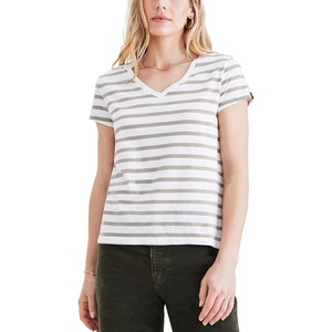 image:imageDockers Womens Slim Fit Short Sleeve Favorite VNeck Tee ShirtForest Fog Green Stripe
