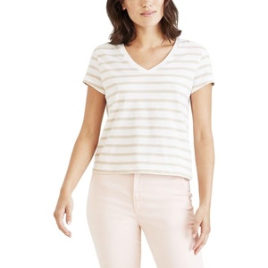 image:imageDockers Womens Slim Fit Short Sleeve Favorite VNeck Tee ShirtSahara Khaki Stripe
