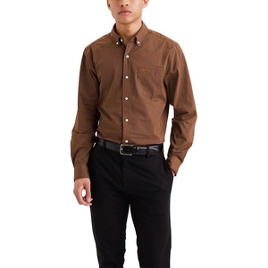 image:imageDockers Mens Classic Fit Long Sleeve Signature Comfort Flex Shirt Standard and Big amp TallCarmel Caf Plaid