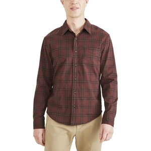image:imageDockers Mens Regular Fit Long Sleeve Casual Shirt Regular and Big amp TallBitter Chocolate Burgundy Plaid