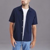 image:imageDockers Mens Regular Fit Short Sleeve Camp Collar ShirtNavy Blazer  Solid Seersucker